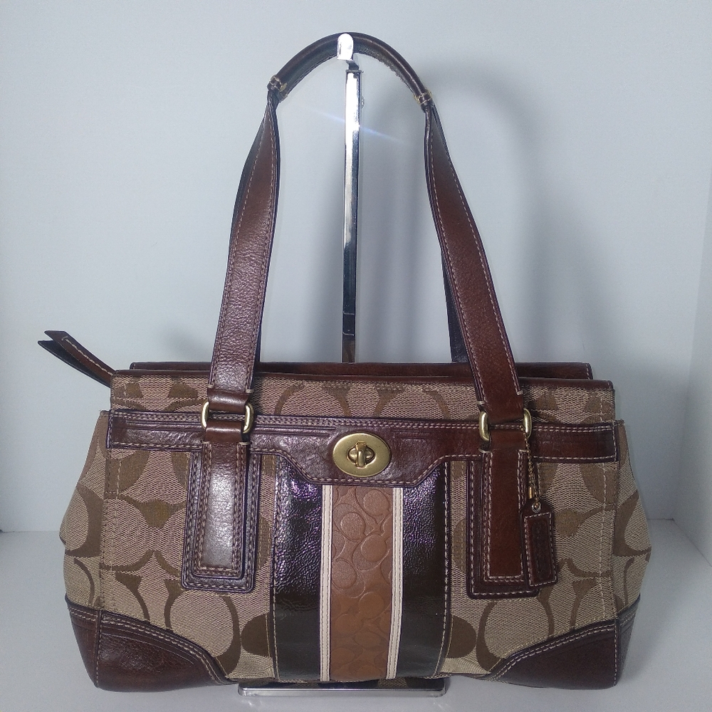 SOLD Authentic Vintage Coach Hampton Signature Stripe C Monogram Canvas Bag - Picture 1 of 14